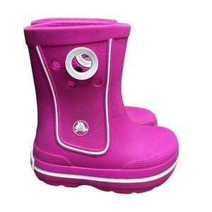CROCS Pink Rain Boots Size 6/7 Toddler Slip On Comfy Rubber Girly